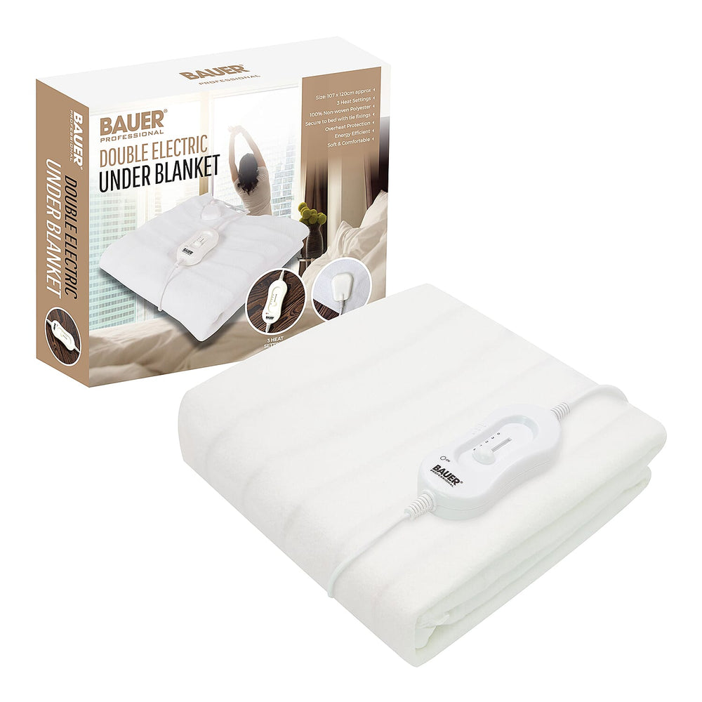 Bauer Electric Under Blanket (Size UK Double) with Overheat Protection & 3 Heat Settings (Voltage 220-240 V) - White