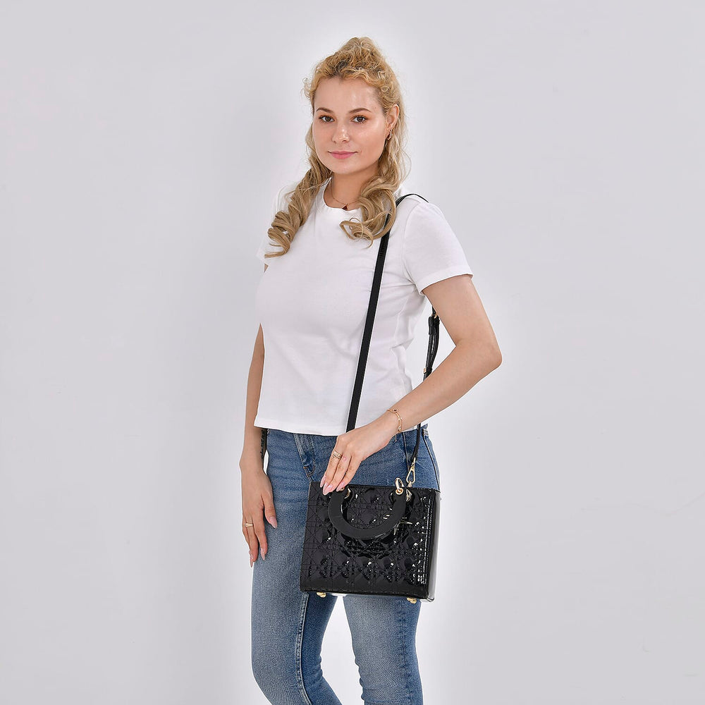 Milan Boutique Closeout - Sumptuous 100% Genuine Leather Quilted Crossbody Bag - Black