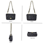Designer Inspired Quilted Pattern Crossbody Bag with Shoulder Chain Strap - Black