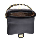 Designer Inspired Quilted Pattern Crossbody Bag with Shoulder Chain Strap - Black