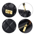 Designer Inspired Quilted Pattern Crossbody Bag with Shoulder Chain Strap - Black