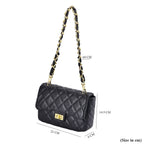 Designer Inspired Quilted Pattern Crossbody Bag with Shoulder Chain Strap - Black
