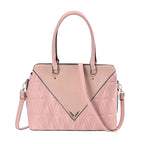 Quilted Triangle Pattern Leatherette Crossbody Bag With Detachable Shoulder Strap - Handle Drop - Pink