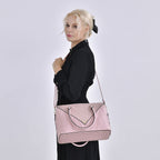 Quilted Triangle Pattern Leatherette Crossbody Bag With Detachable Shoulder Strap - Handle Drop - Pink