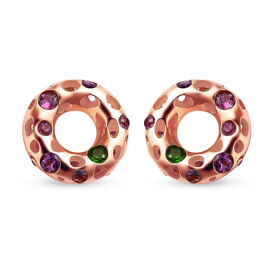 RACHEL GALLEY Lolite, Rhodolite Garnet, Chrome Diopside and Multi Gemstone Earrings (with Push Back) in 18K Vermeil  Rose Gold Overlay Sterling Silver