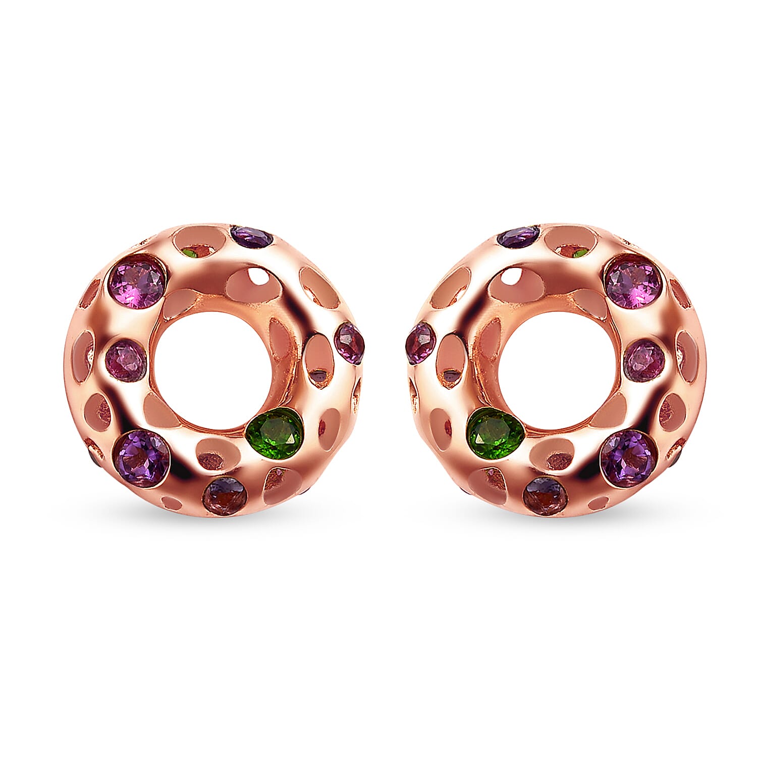 RACHEL GALLEY Lolite, Rhodolite Garnet, Chrome Diopside and Multi Gemstone Earrings (with Push Back) in 18K Vermeil  Rose Gold Overlay Sterling Silver