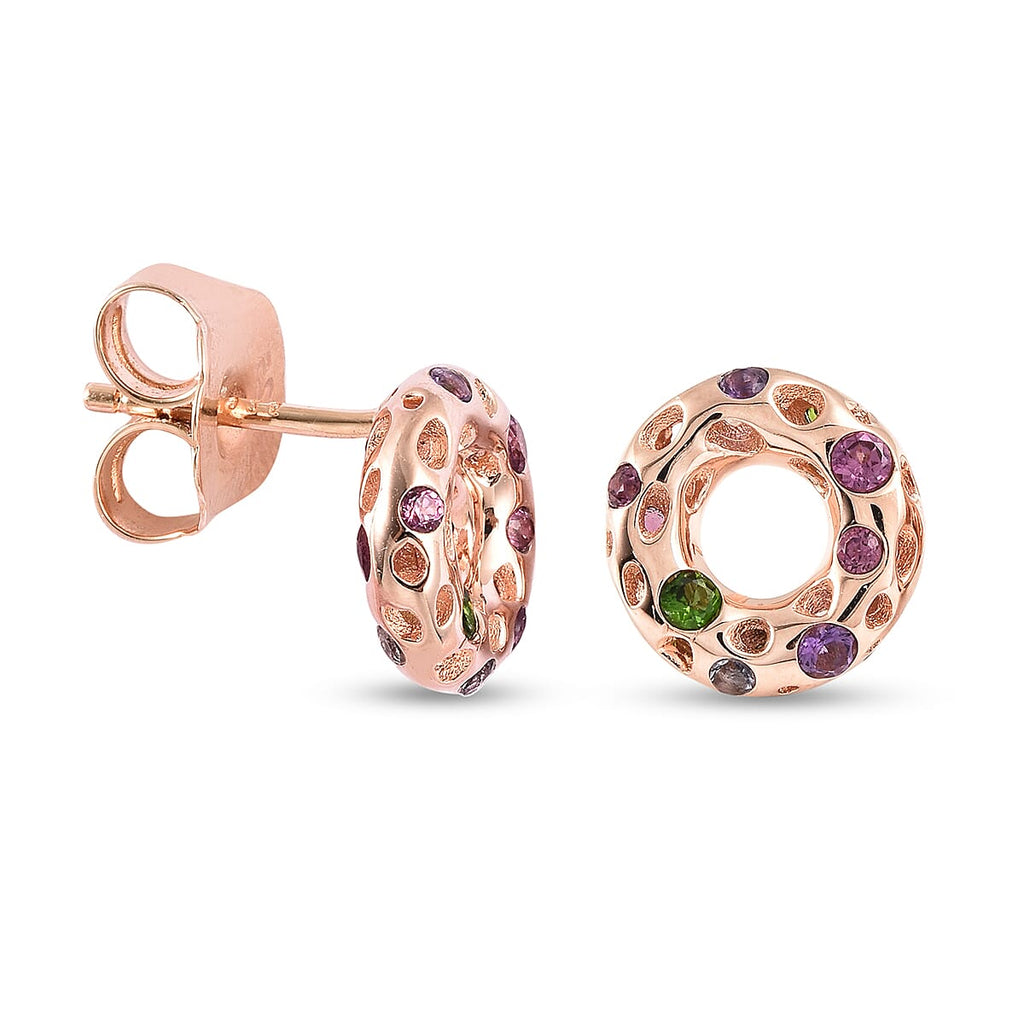 RACHEL GALLEY Lolite, Rhodolite Garnet, Chrome Diopside and Multi Gemstone Earrings (with Push Back) in 18K Vermeil  Rose Gold Overlay Sterling Silver