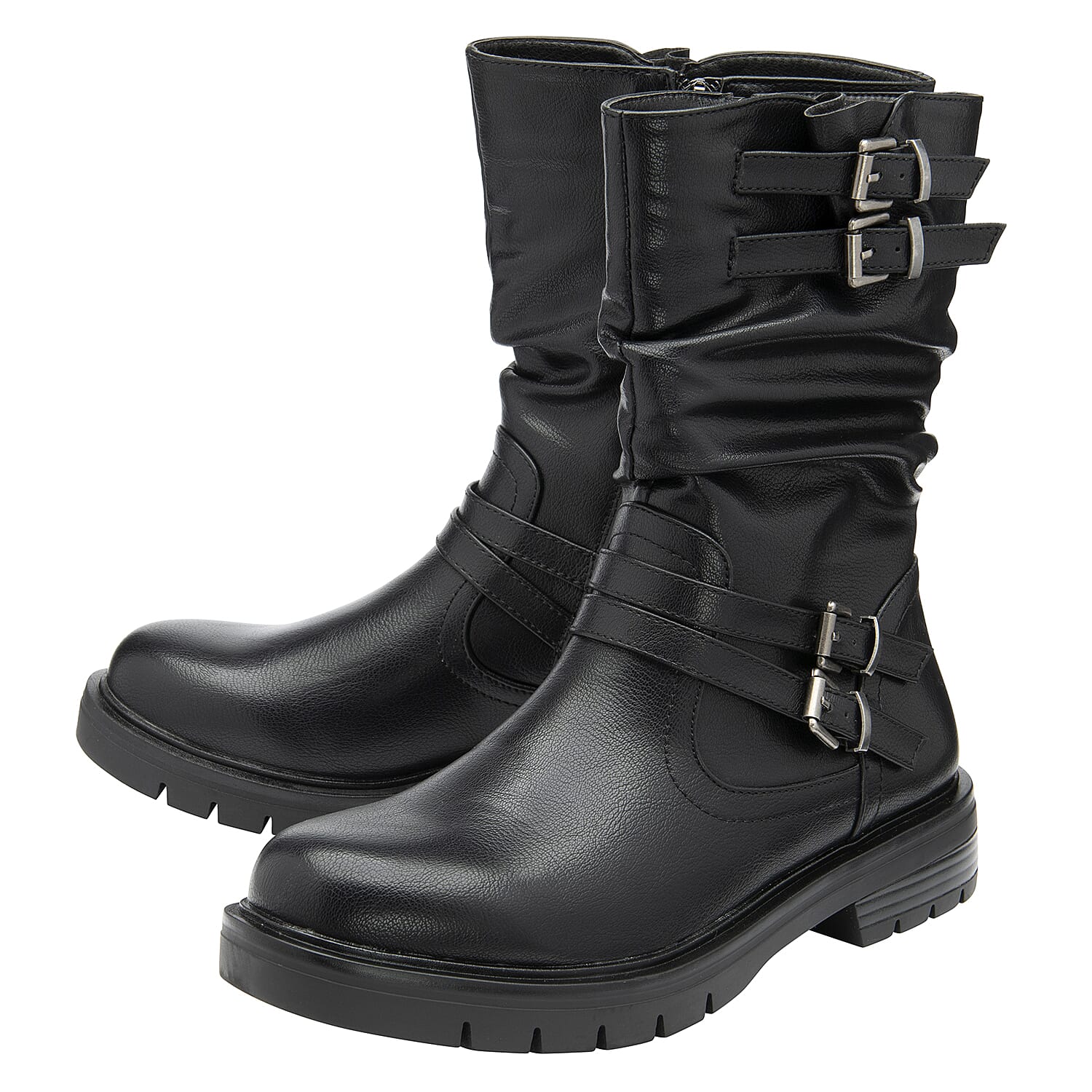 Calf Slouch Boots Inside Zip Buckles