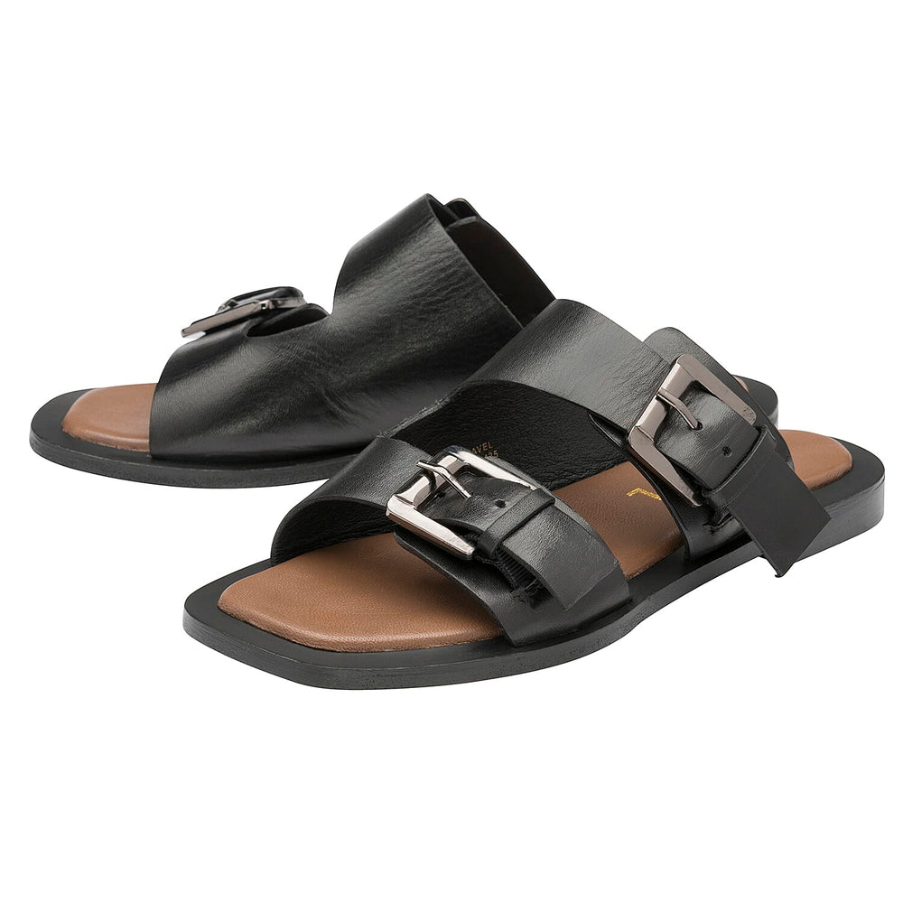 RAVEL Kintore Double Buckle Strap Leather Sandal (Size 3) - Black