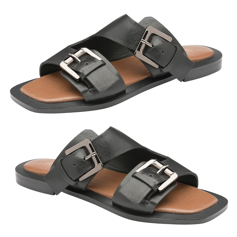 RAVEL Kintore Double Buckle Strap Leather Sandal (Size 3) - Black