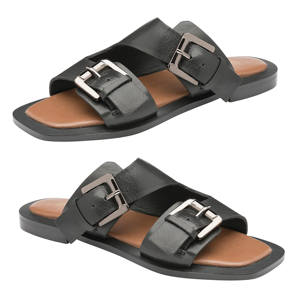 RAVEL Kintore Double Buckle Strap Leather Sandal (Size 3) - Black