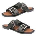 RAVEL Kintore Double Buckle Strap Leather Sandal (Size 3) - Black