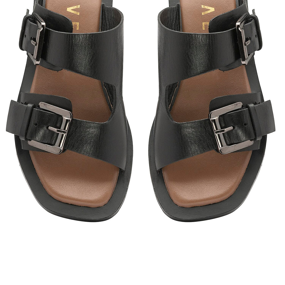 RAVEL Kintore Double Buckle Strap Leather Sandal (Size 3) - Black