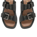 RAVEL Kintore Double Buckle Strap Leather Sandal (Size 3) - Black