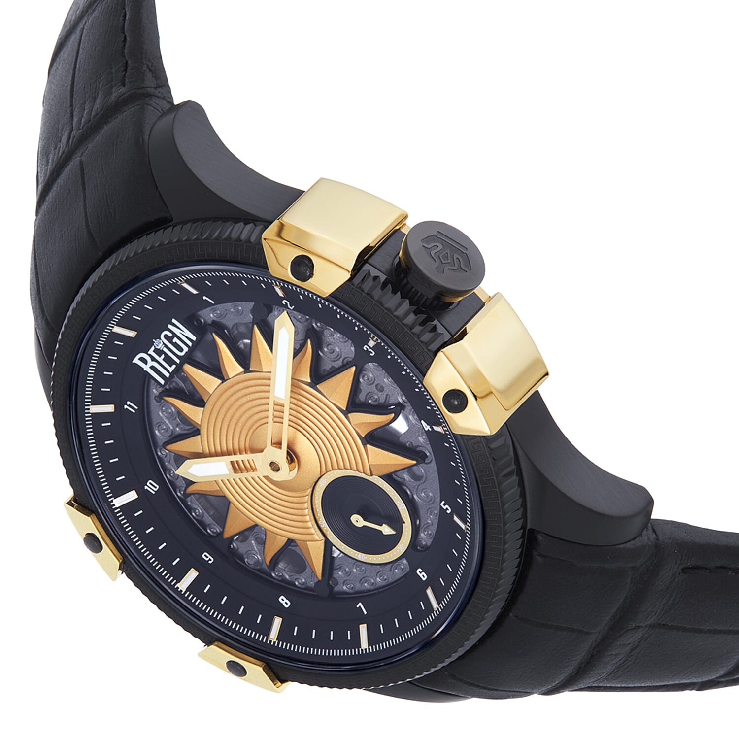 REIGN SOLSTIC Automatic Movt. 5 ATM WR Watch with Black Genuine Leather Strap