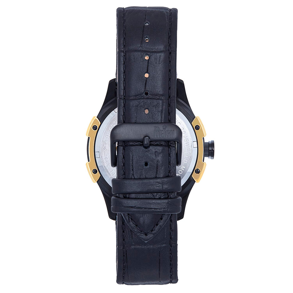 REIGN SOLSTIC Automatic Movt. 5 ATM WR Watch with Black Genuine Leather Strap