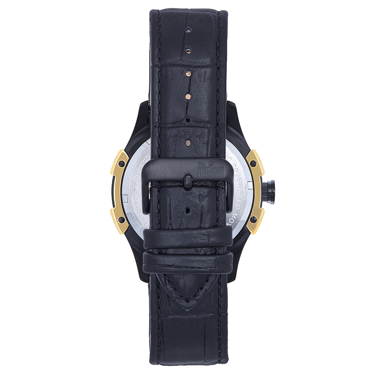 REIGN SOLSTIC Automatic Movt. 5 ATM WR Watch with Black Genuine Leather Strap