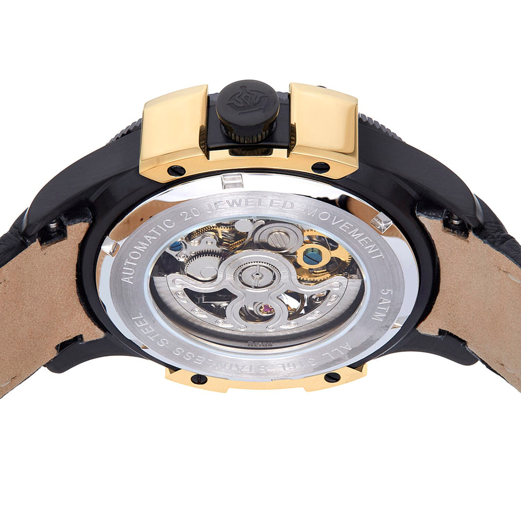 REIGN SOLSTIC Automatic Movt. 5 ATM WR Watch with Black Genuine Leather Strap