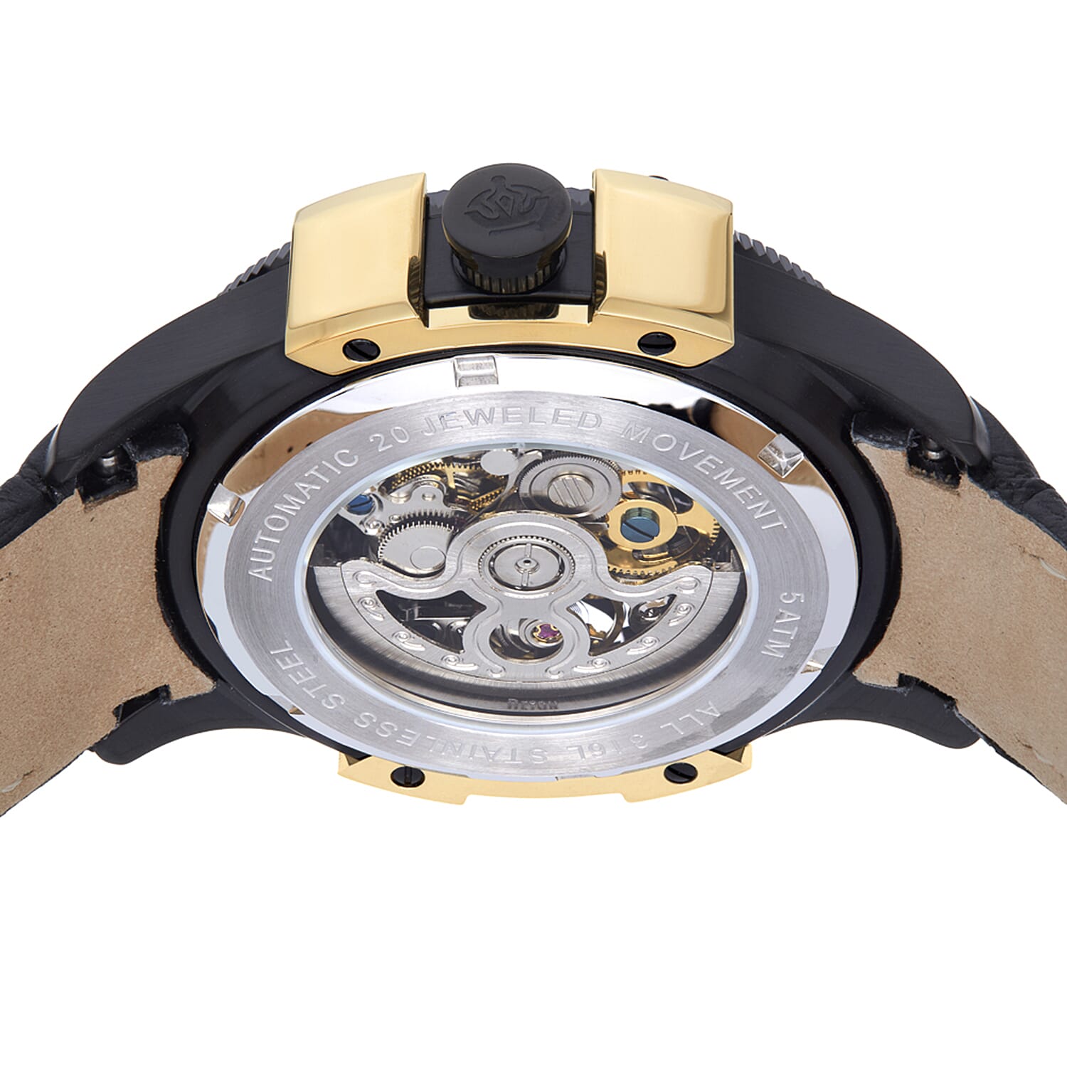 REIGN SOLSTIC Automatic Movt. 5 ATM WR Watch with Black Genuine Leather Strap