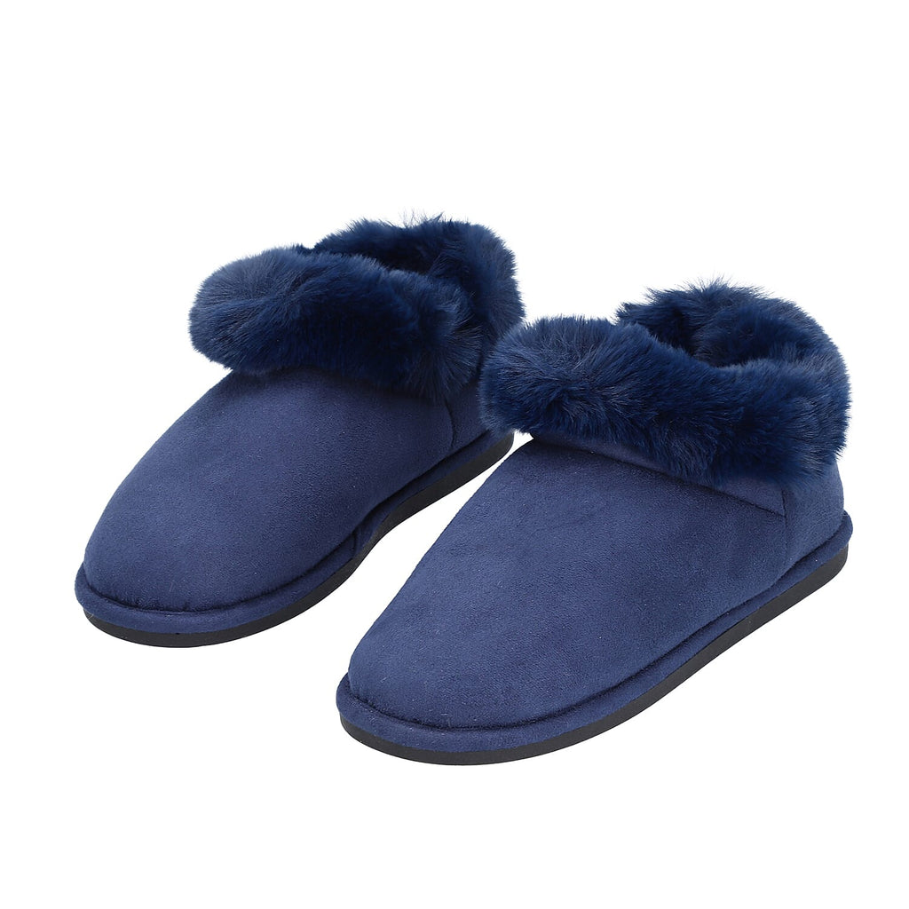 Chic and Elegant Faux Fur Shoes (Size 3- 4) - Navy Blue
