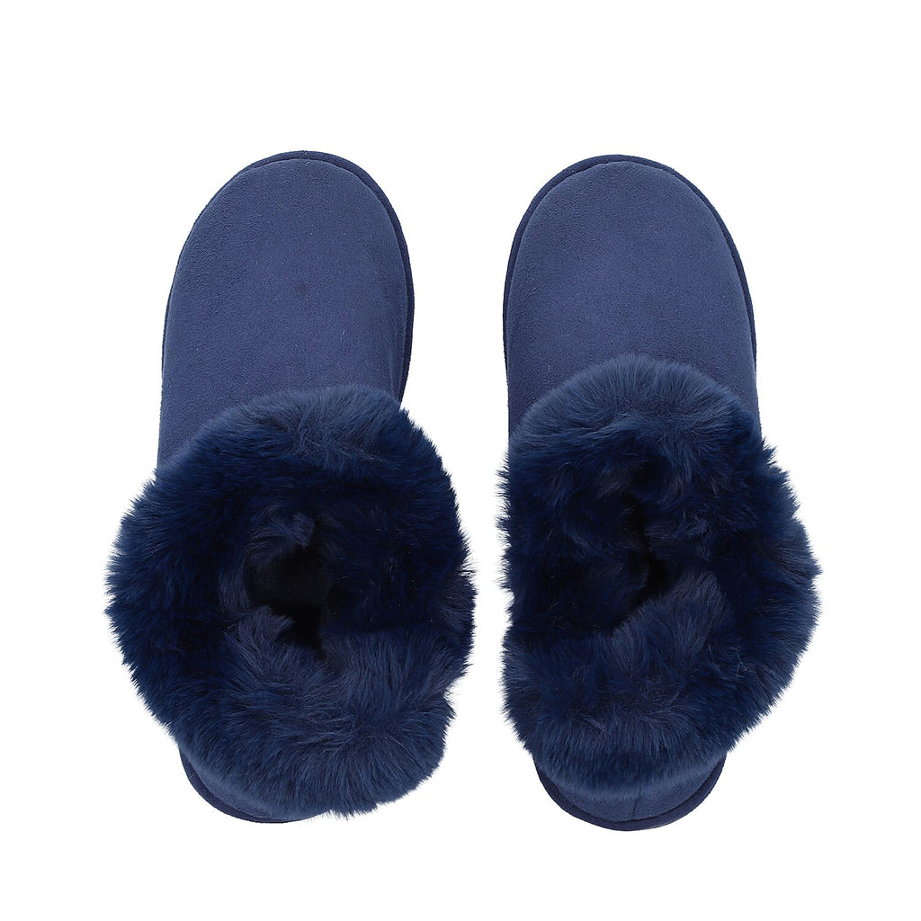 Chic and Elegant Faux Fur Shoes (Size 3- 4) - Navy Blue