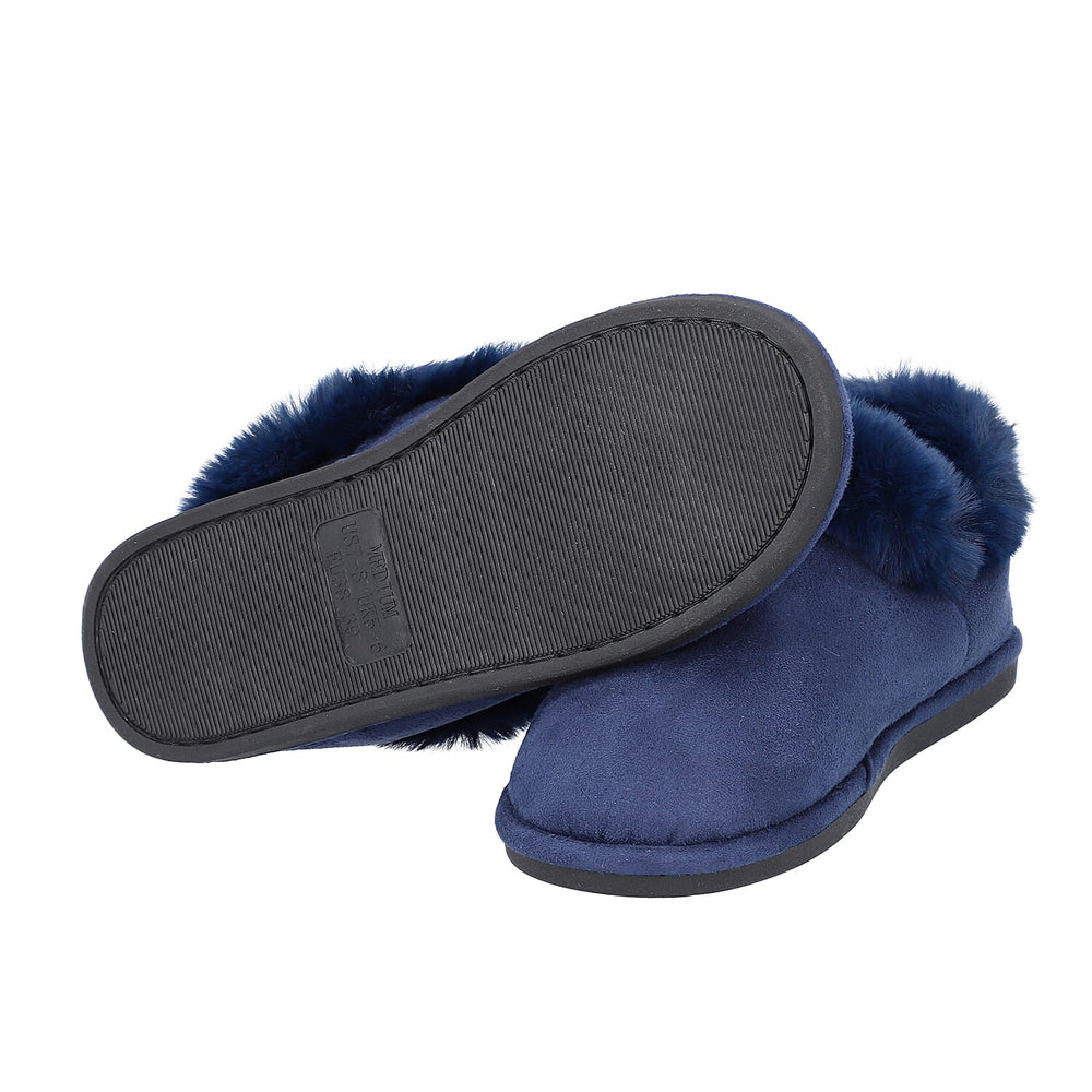 Chic and Elegant Faux Fur Shoes (Size 3- 4) - Navy Blue