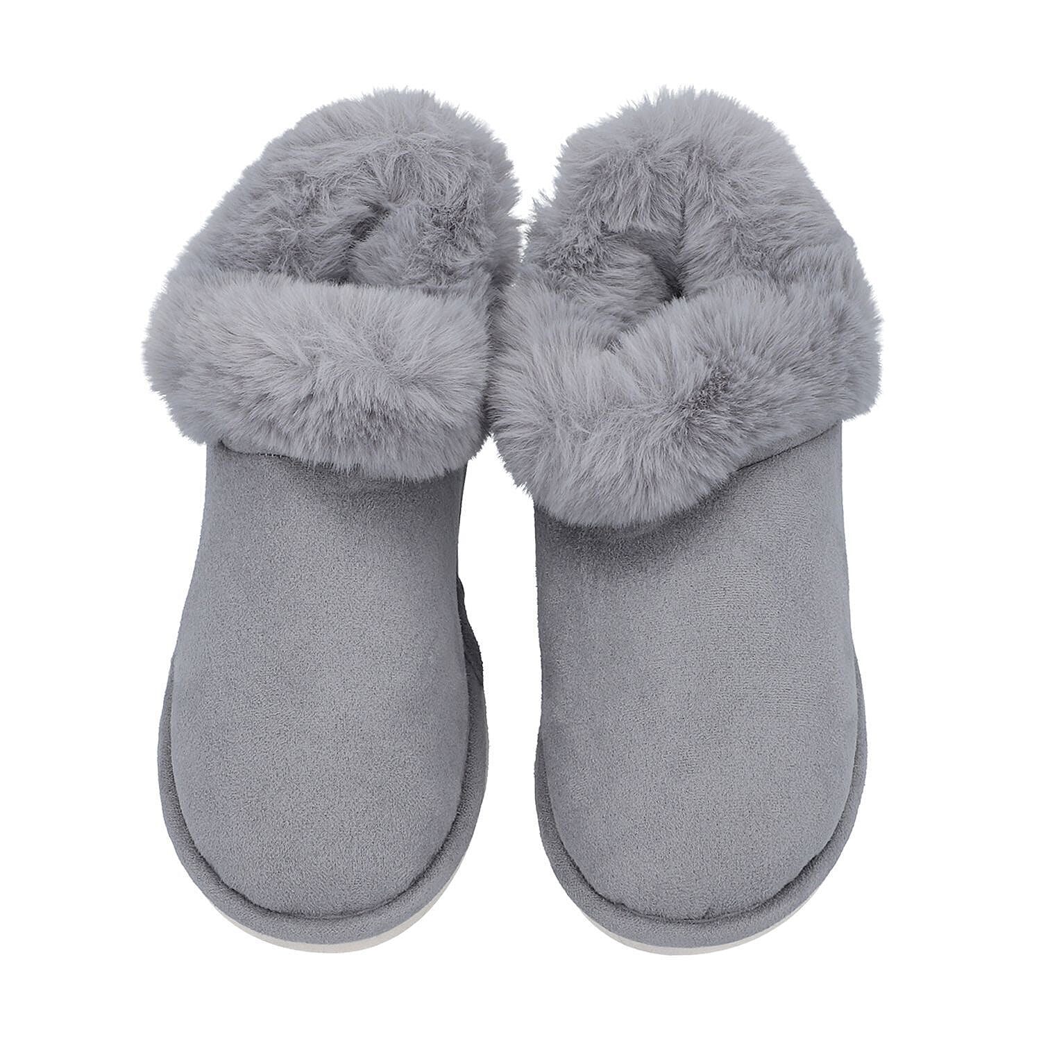 Faux Fur Slipper with Waterproof TPR Proctection (Size S, 3-4) - Grey
