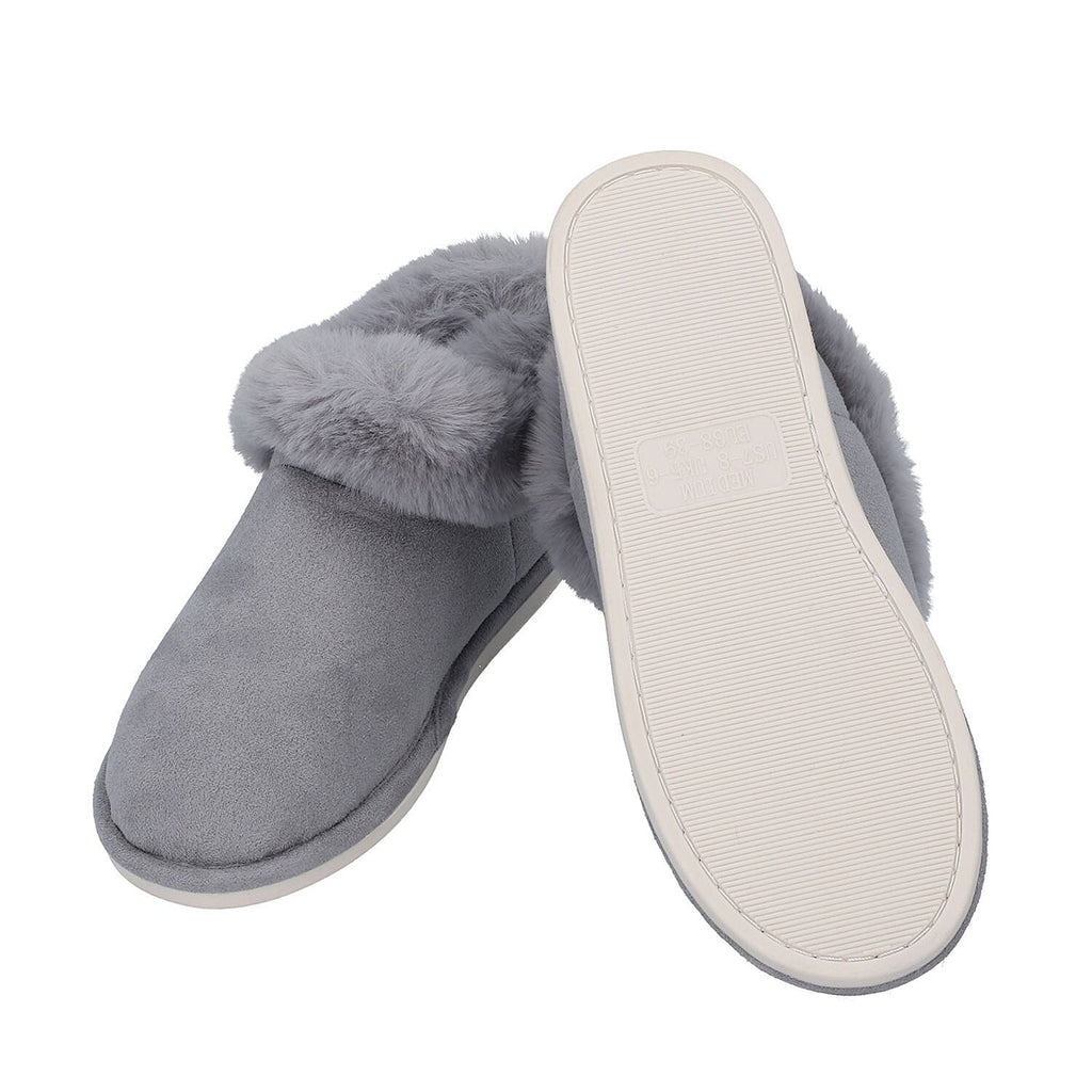 Faux Fur Slipper with Waterproof TPR Proctection (Size S, 3-4) - Grey