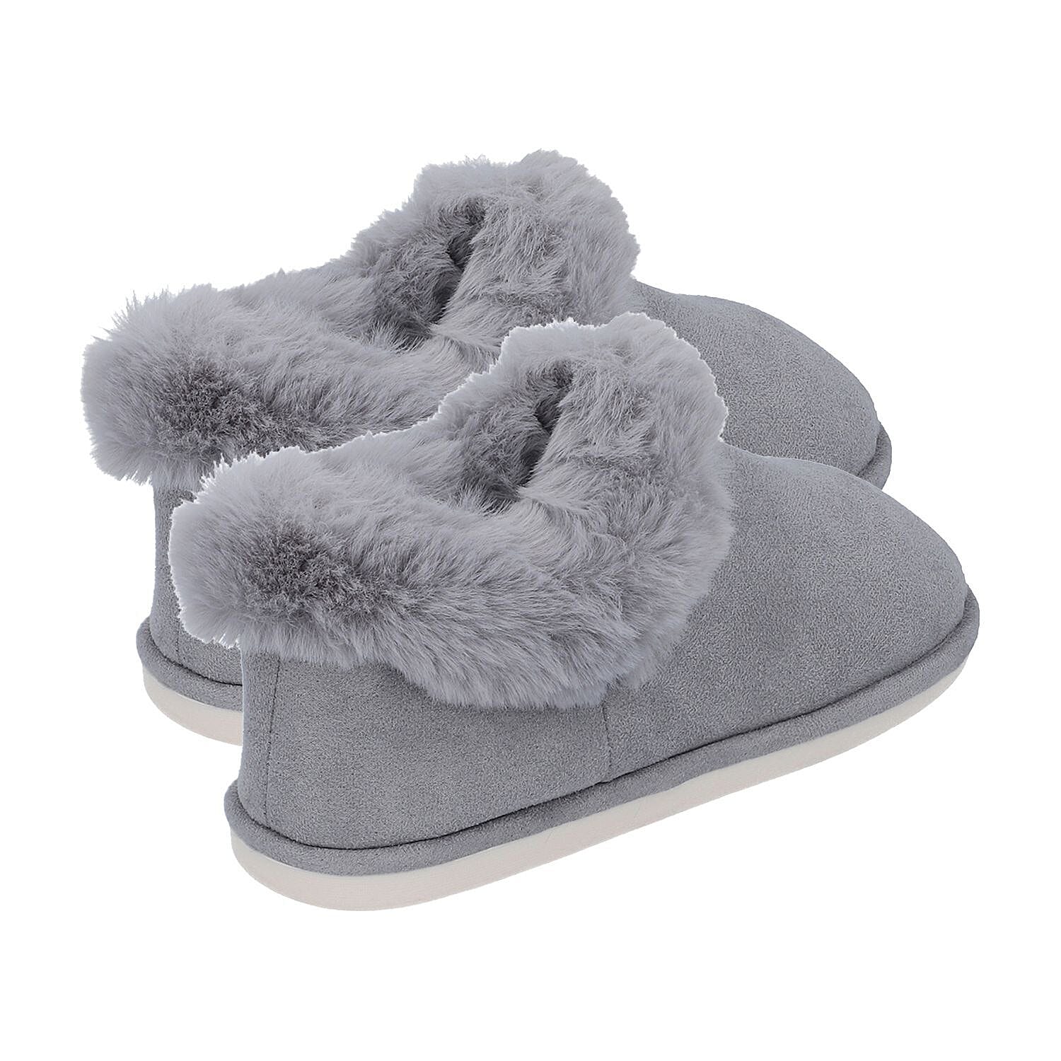 Faux Fur Slipper with Waterproof TPR Proctection (Size S, 3-4) - Grey
