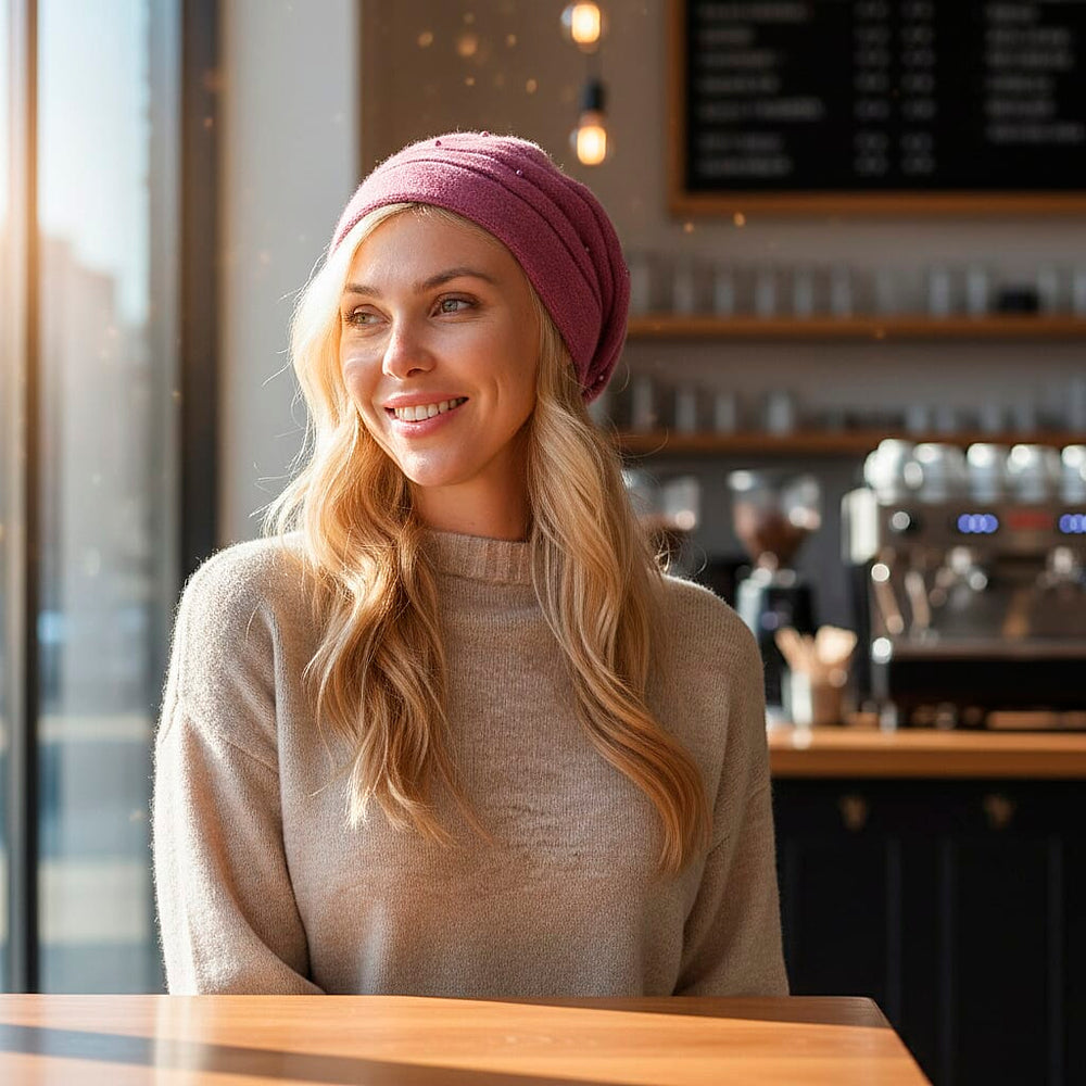 Timeless Pearl-Adorned super Cozy Fashion Beret - Pink