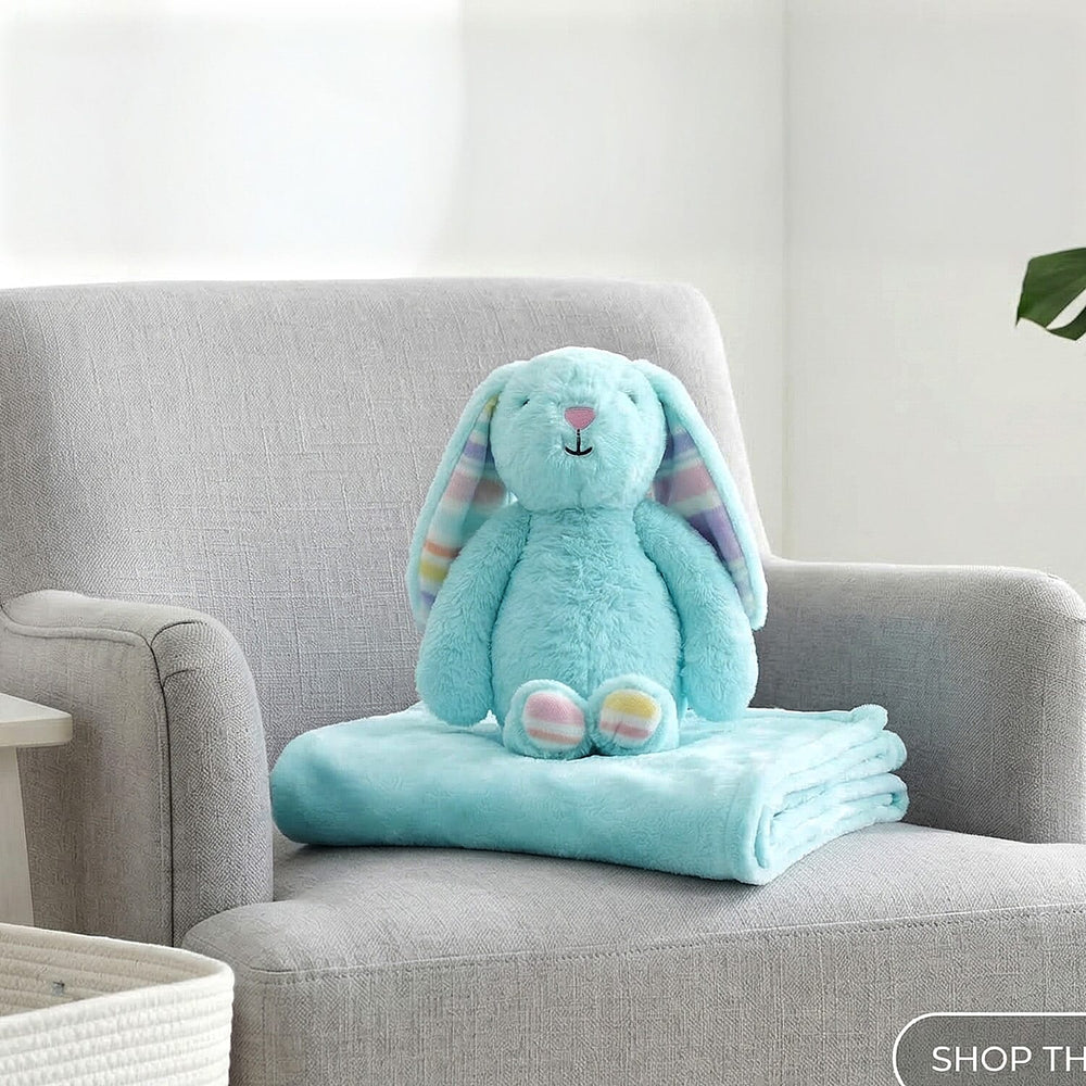 Fun Rabbit 2-in-1 Cushion and Blanket Set (120 x 150cm) - Blue