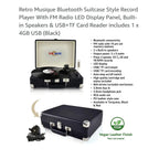 Retro Musique Bluetooth Suitcase Style Record Player With FM Radio LED Display Panel, Built-in Speakers - USB-TF Card Reader includes 1 x 4GB USB - Black