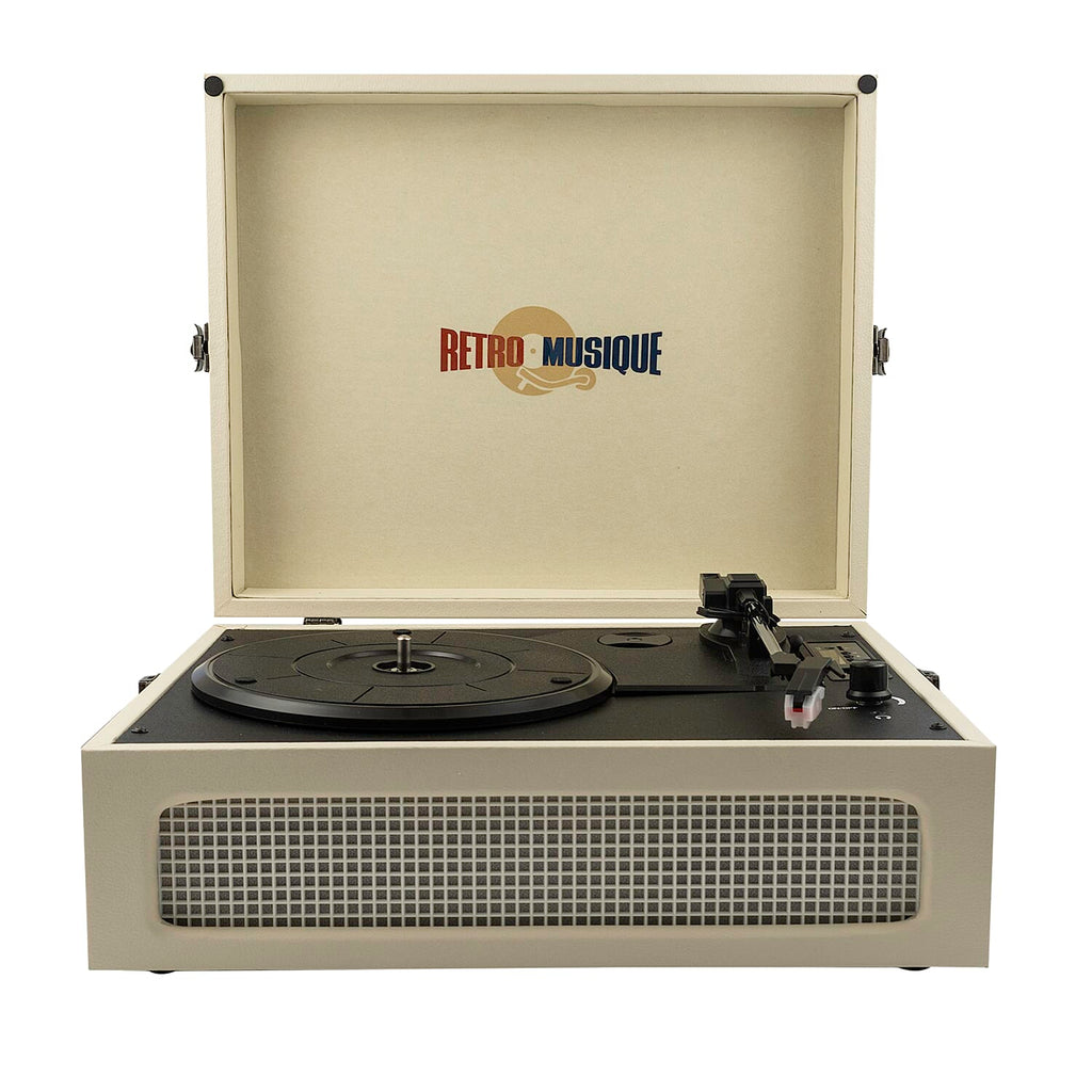 Retro Musique Bluetooth Suitcase Style Record Player With FM Radio LED Display Panel, Built-in Speakers - USB-TF Card Reader includes 1 x 4GB USB - Cream