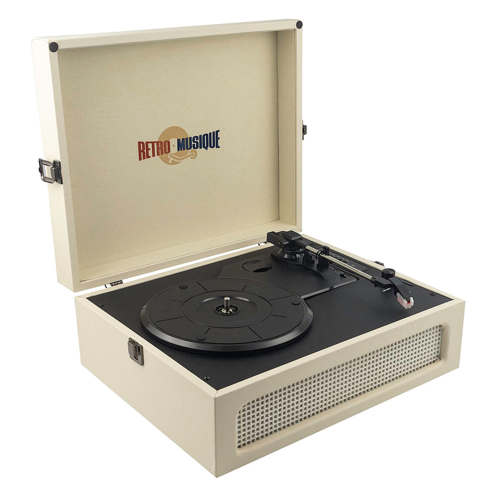 Retro Musique Bluetooth Suitcase Style Record Player With FM Radio LED Display Panel, Built-in Speakers - USB-TF Card Reader includes 1 x 4GB USB - Cream