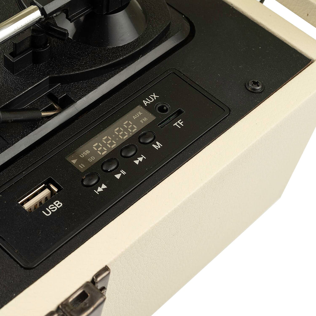 Retro Musique Bluetooth Suitcase Style Record Player With FM Radio LED Display Panel, Built-in Speakers - USB-TF Card Reader includes 1 x 4GB USB - Cream