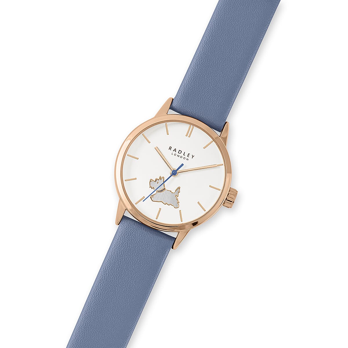 Ladies Radley Watch Set with Charm Bracelet, Scottie Dog and Crystal Earring Studs With Push Back - Blue