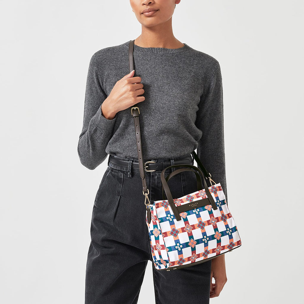 Radley London Finsbury Park Patchwork Medium Ziptop Grab Bag with Shoulder Strap - White