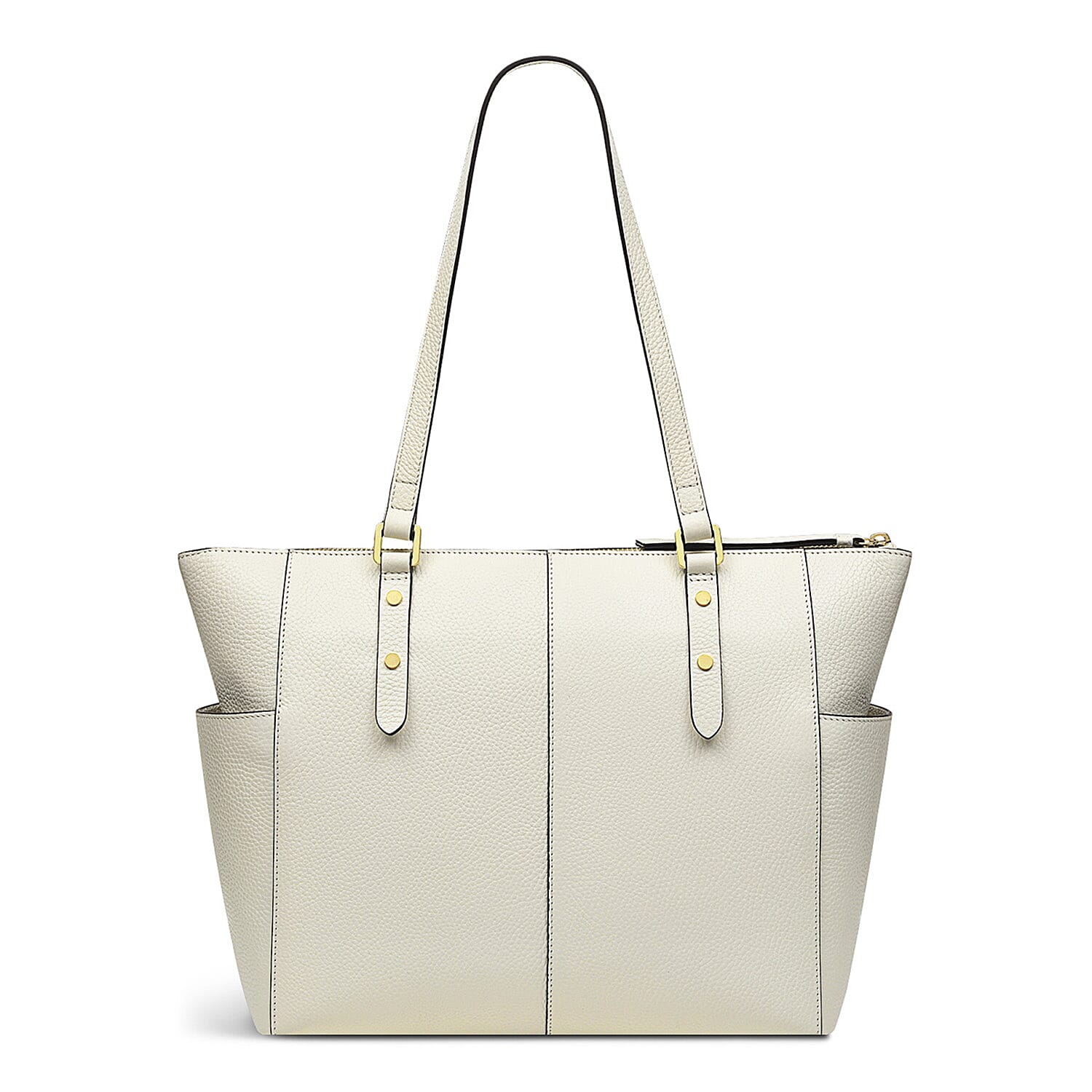 Marks Prime Time Deal - Radley London Genuine Leather Silk Street Large Ziptop Shoulder Bag - Chalk White