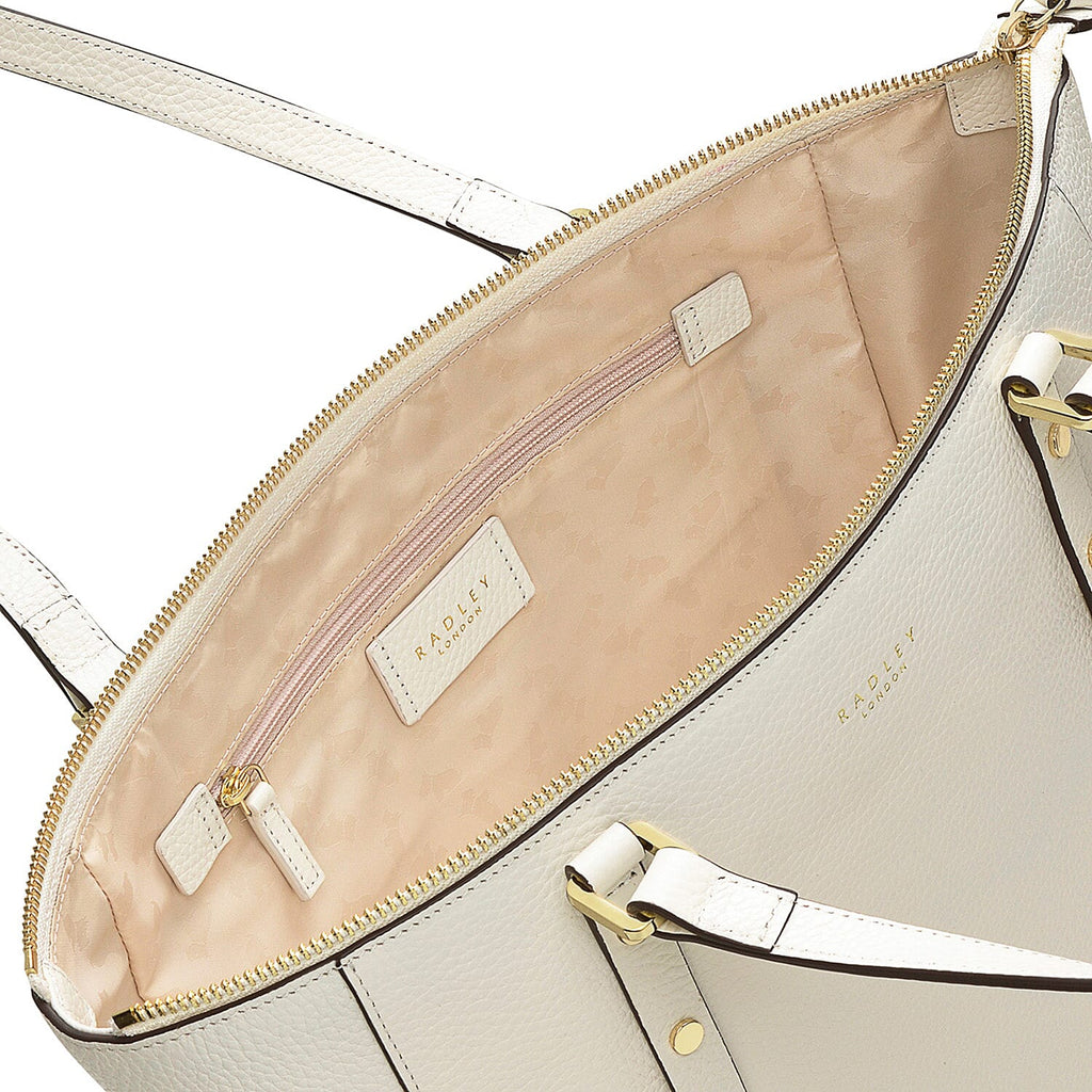 Marks Prime Time Deal - Radley London Genuine Leather Silk Street Large Ziptop Shoulder Bag - Chalk White