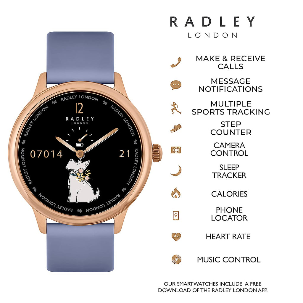 Radley Automatic Ladies Smart Calling Watch in Silicone - 7 Days Battery Life - Light Blue