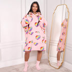 Rainbow Heart Pattern Hoodie Blanket (One Size) - Pink