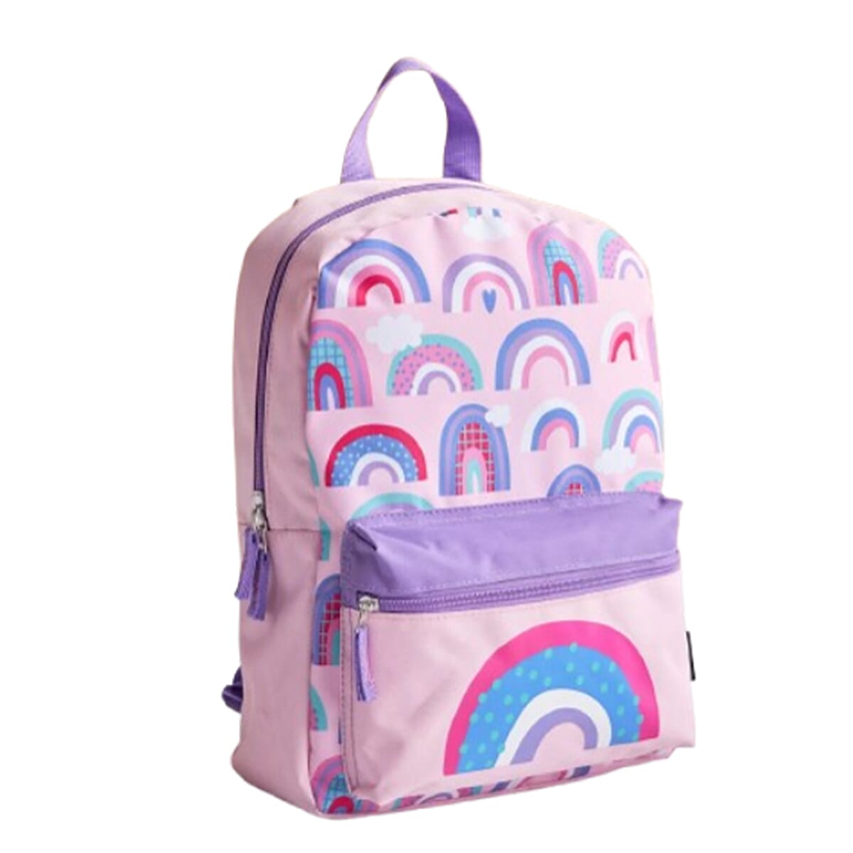 Rainbow Print Medium Backpack Mesh Pocket & Dual Zippers with Adjustable Straps - Purple & Pink