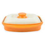 Rangemate Long Grill Multipurpose Microwave Pan - Quick, Healthy Grill, Steam, Brown, Sizzle, Stir Fry (Size 25x18x5 cm) - Orange - White