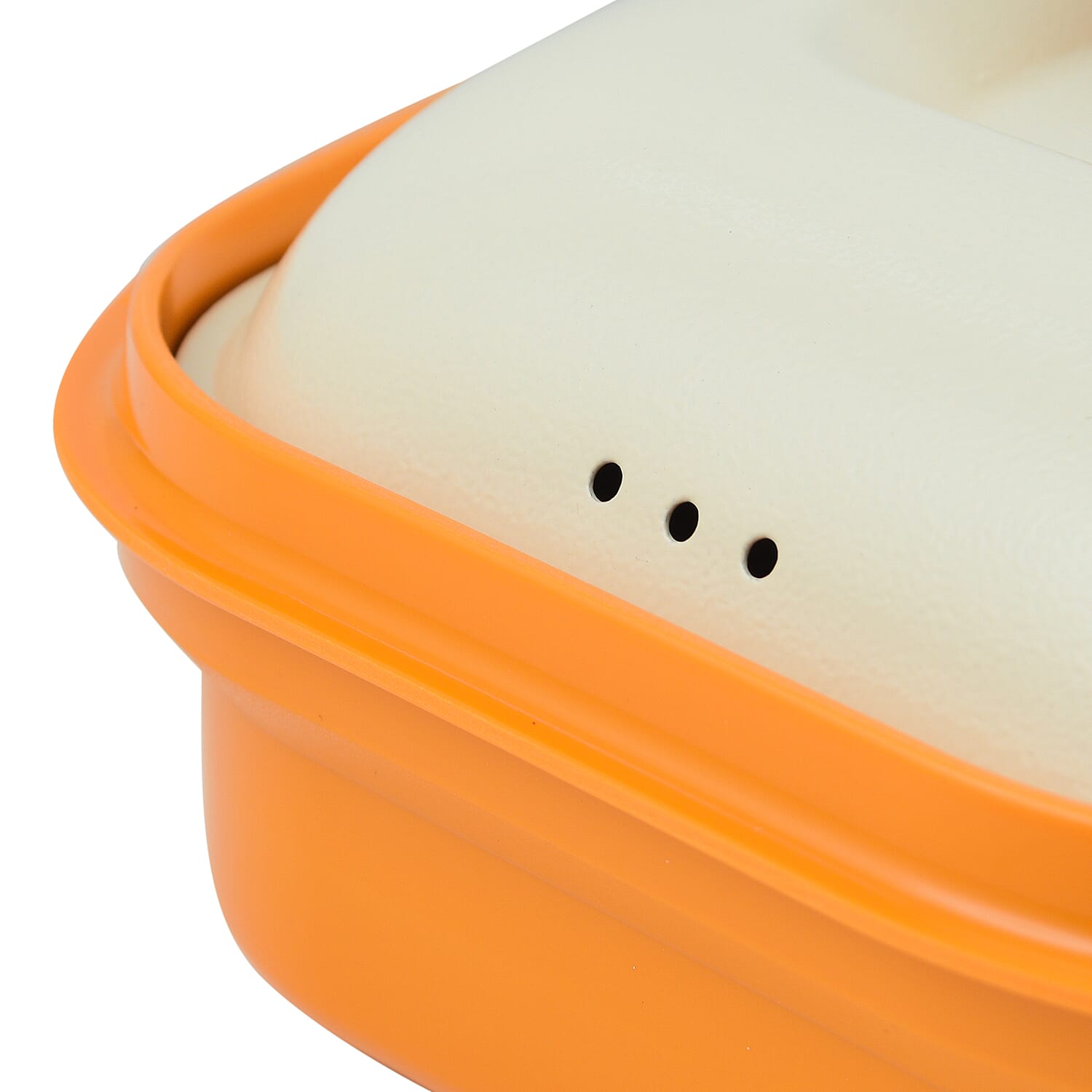 Rangemate Long Grill Multipurpose Microwave Pan - Quick, Healthy Grill, Steam, Brown, Sizzle, Stir Fry (Size 25x18x5 cm) - Orange - White