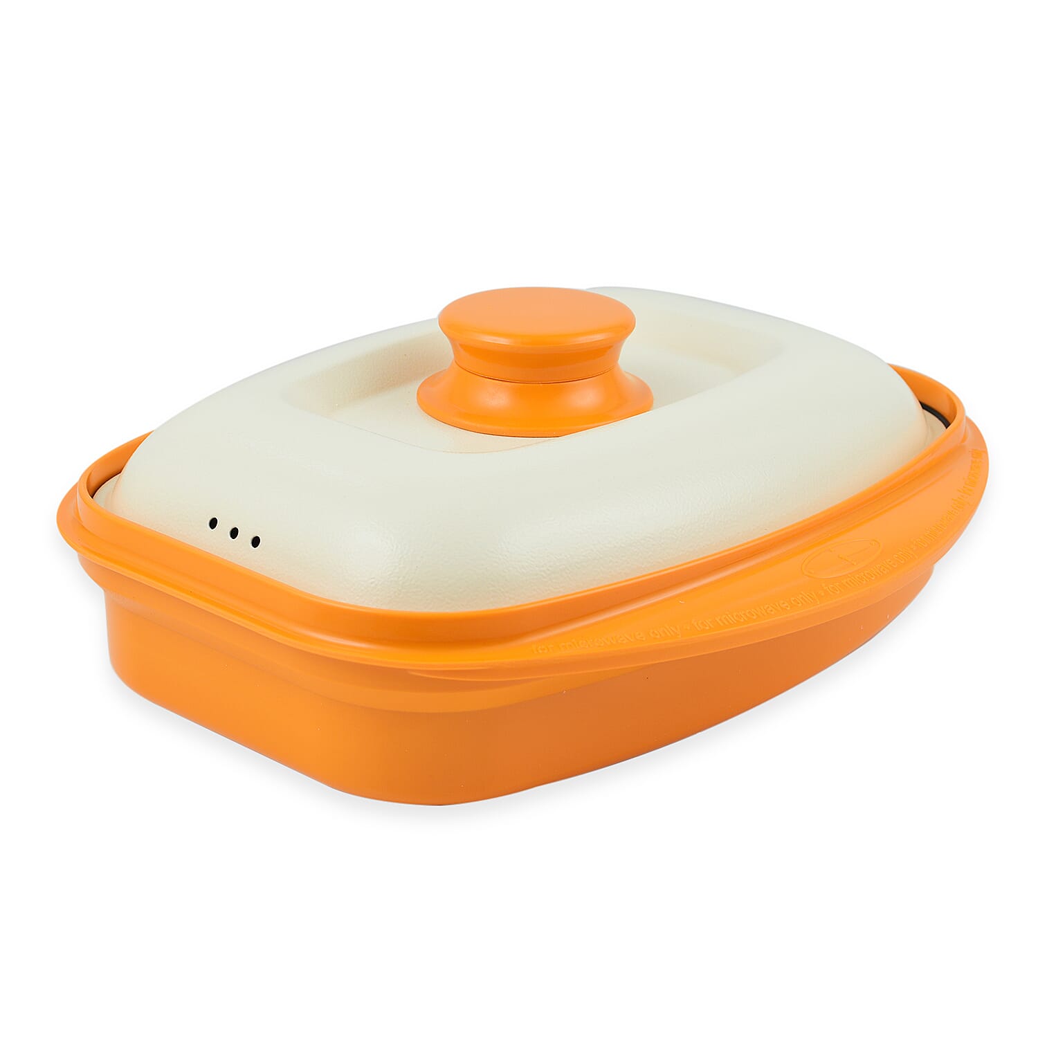 Rangemate Long Grill Multipurpose Microwave Pan - Quick, Healthy Grill, Steam, Brown, Sizzle, Stir Fry (Size 25x18x5 cm) - Orange - White