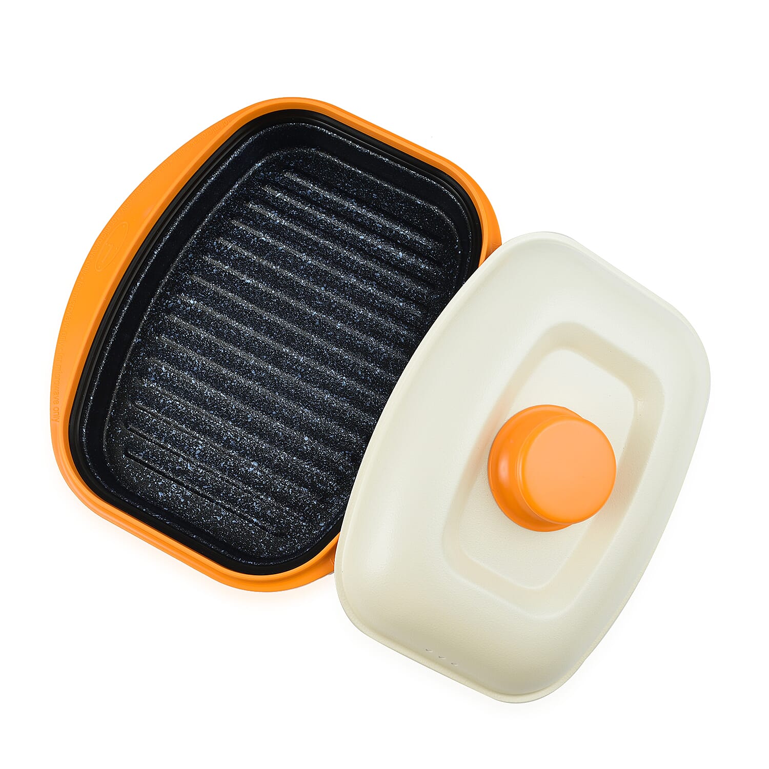 Rangemate Long Grill Multipurpose Microwave Pan - Quick, Healthy Grill, Steam, Brown, Sizzle, Stir Fry (Size 25x18x5 cm) - Orange - White