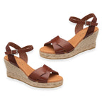 Ravel Womens Faba Leather Wedge Sandals with Ankle Strap (Size - 4) - Tan