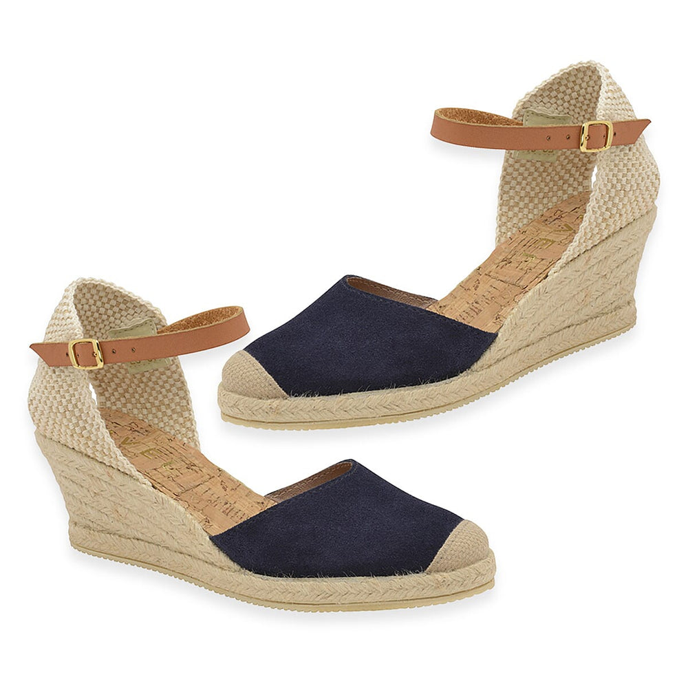 Ravel Suede Leather Espadrille Wedge with Ankle Strap (Size 6) - Navy