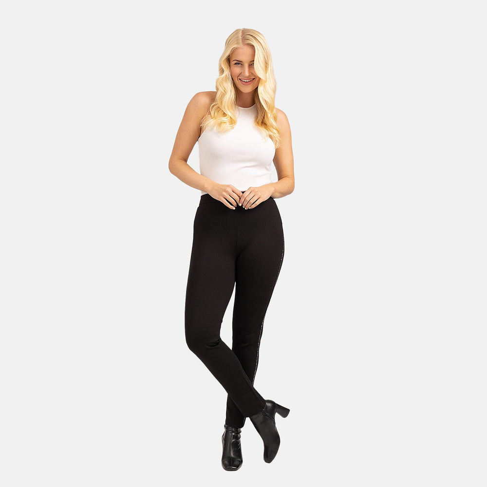Diamante Side Stripe Leggings (Size 16) - Black