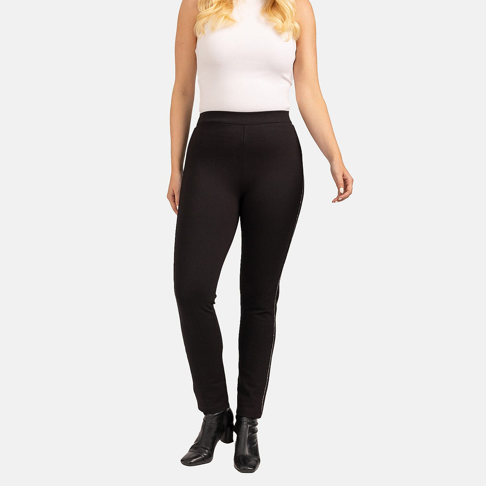 Diamante Side Stripe Leggings (Size 16) - Black